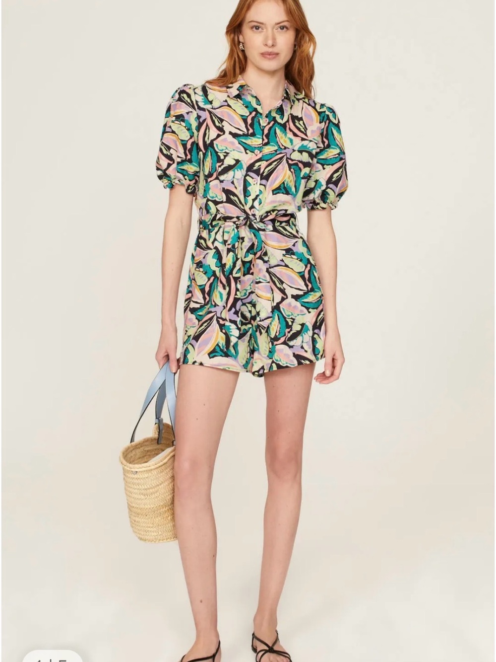 Peter Som x RTR Tropical Garden Printed Romper in Mint, Pink & Black
